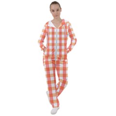 Gingham Duo Red On Orange Women s Tracksuit by retrotoomoderndesigns