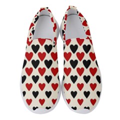 Red & Black Hearts - Eggshell Women s Slip On Sneakers by WensdaiAmbrose