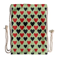 Red & Black Hearts - Olive Drawstring Bag (large) by WensdaiAmbrose
