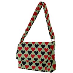 Red & Black Hearts - Olive Full Print Messenger Bag by WensdaiAmbrose