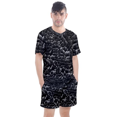 Black And White Grunge Cracked Abstract Print Men s Mesh Tee And Shorts Set by dflcprintsclothing