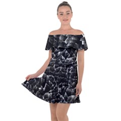 Black And White Grunge Cracked Abstract Print Off Shoulder Velour Dress by dflcprintsclothing