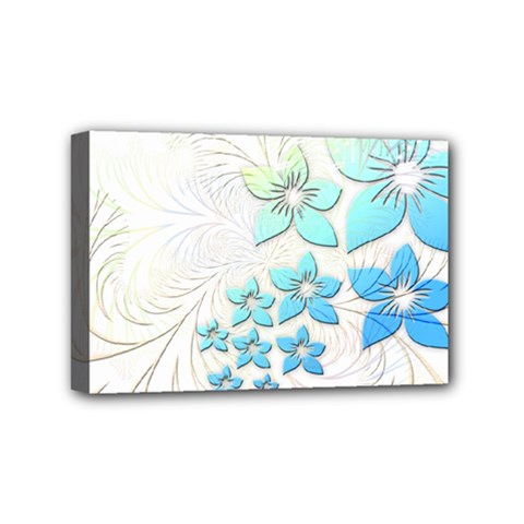 Flowers Background Leaf Leaves Blue Mini Canvas 6  X 4  (stretched) by Mariart