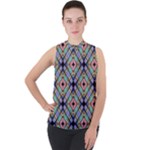 Pattern Wallpaper Background Mock Neck Chiffon Sleeveless Top