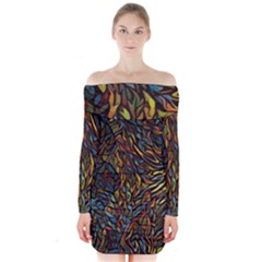 Stained Glass Window Glass Colorful Long Sleeve Off Shoulder Dress by Pakrebo