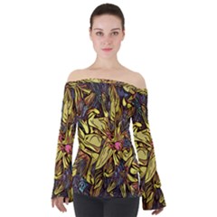 Lilies Abstract Flowers Nature Off Shoulder Long Sleeve Top