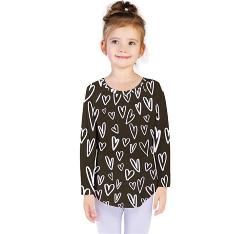 White Hearts - Black Background Kids  Long Sleeve Tee by alllovelyideas