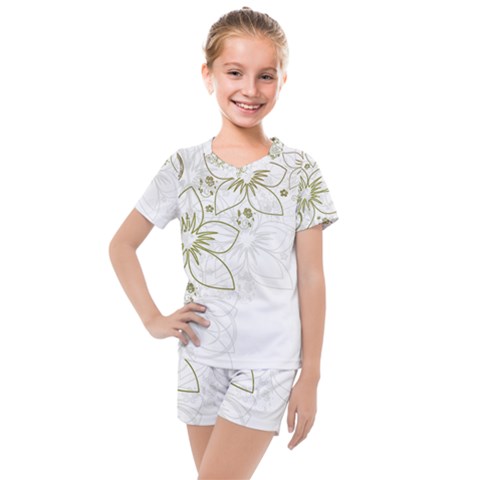 Flowers Background Leaf Leaves Kids  Mesh Tee And Shorts Set by Mariart