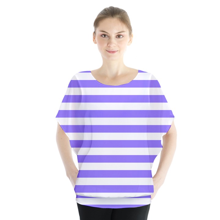 Lilac Purple Stripes Batwing Chiffon Blouse