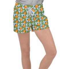 Citrus Tropical Orange Blue Women s Velour Lounge Shorts by snowwhitegirl