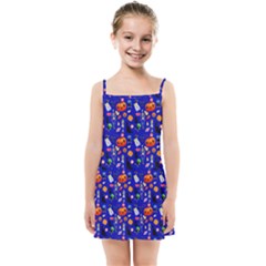 Halloween Treats Pattern Blue Kids  Summer Sun Dress by snowwhitegirl