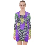 Pineapple Purple V-neck Bodycon Long Sleeve Dress