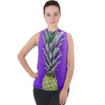 Pineapple Purple Mock Neck Chiffon Sleeveless Top