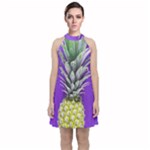 Pineapple Purple Velvet Halter Neckline Dress 