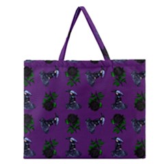 Gothic Girl Rose Purple Pattern Zipper Large Tote Bag by snowwhitegirl