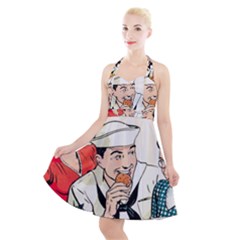 Retro Sailor Eating Cookie Halter Party Swing Dress  by snowwhitegirl