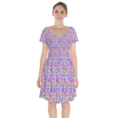 Paisley Lilac Sundaes Short Sleeve Bardot Dress by snowwhitegirl
