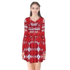 Happy Valentines Every Day Long Sleeve V-neck Flare Dress by pepitasart
