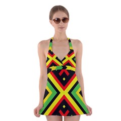 Reggae Vintage Geometric Vibrations Halter Dress Swimsuit  by beautyskulls
