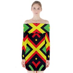 Reggae Vintage Geometric Vibrations Long Sleeve Off Shoulder Dress by beautyskulls