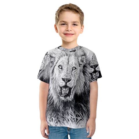 Lion Wildlife Art And Illustration Pencil Kids  Sport Mesh Tee by Sudhe