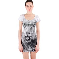 Lion Wildlife Art And Illustration Pencil Short Sleeve Bodycon Dress by Sudhe