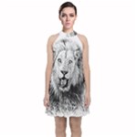 Lion Wildlife Art And Illustration Pencil Velvet Halter Neckline Dress 