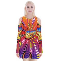 Boho Hippie Bus Velvet Long Sleeve Shoulder Cutout Dress by lucia