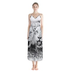 Lion Wildlife Art And Illustration Pencil Button Up Chiffon Maxi Dress by Sudhe