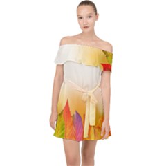 Autumn Leaves Colorful Fall Foliage Off Shoulder Chiffon Dress by Sudhe