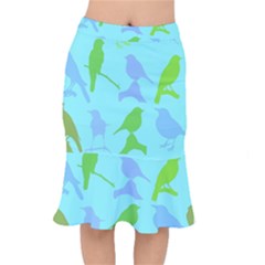 Bird Watching - Light Blue Green- Mermaid Skirt by WensdaiAmbrose