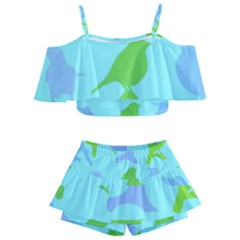 Bird Watching - Light Blue Green- Kids  Off Shoulder Skirt Bikini by WensdaiAmbrose