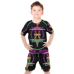 Drawing Of A Color Mandala On Black Kids  Tee And Shorts Set by Sudhe