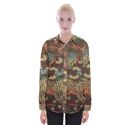 Colorful The Beautiful Of Art Indonesian Batik Pattern Womens Long Sleeve Shirt by Sudhe