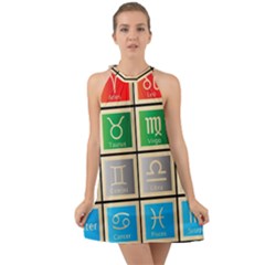 Set Of The Twelve Signs Of The Zodiac Astrology Birth Symbols Halter Tie Back Chiffon Dress by Sudhe