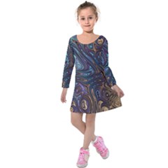 Fractal Art Artwork Globular Kids  Long Sleeve Velvet Dress by Sudhe