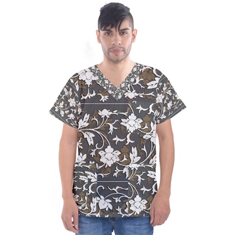 Floral Pattern Background Men s V-neck Scrub Top by Sudhe