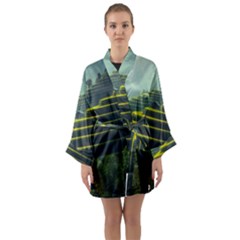 Scenic View Of Rice Paddy Long Sleeve Kimono Robe by Sudhe