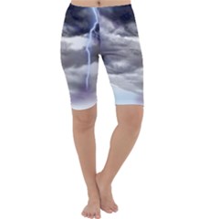 Thunder And Lightning Weather Clouds Painted Cartoon Cropped Leggings  by Sudhe