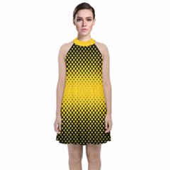 Dot Halftone Pattern Vector Velvet Halter Neckline Dress  by Mariart