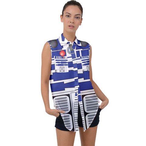 R2 Series Astromech Droid Sleeveless Chiffon Button Shirt by Sudhe