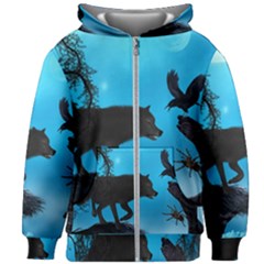 Awesome Black Wolf With Crow And Spider Kids  Zipper Hoodie Without Drawstring by FantasyWorld7
