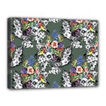 Vintage flowers and birds pattern Canvas 16  x 12  (Stretched)