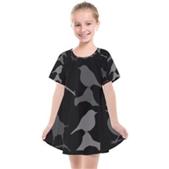 Bird Watching - Dark Grayscale - Kids  Smock Dress by WensdaiAmbrose