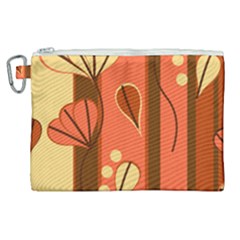 Amber Yellow Stripes Leaves Floral Canvas Cosmetic Bag (xl)