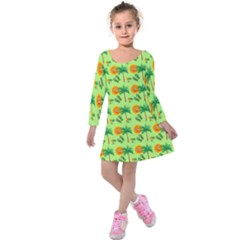 Holiday Tropical Smiley Face Palm Kids  Long Sleeve Velvet Dress by Pakrebo