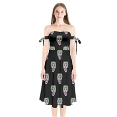 Creepy Zombies Motif Pattern Illustration Shoulder Tie Bardot Midi Dress by dflcprintsclothing