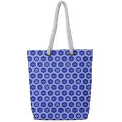 Hexagonal Pattern Unidirectional Blue Full Print Rope Handle Tote (small)