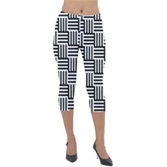 Black And White Basket Weave Lightweight Velour Capri Leggings  by retrotoomoderndesigns