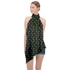 Geckos Pattern Halter Asymmetric Satin Top